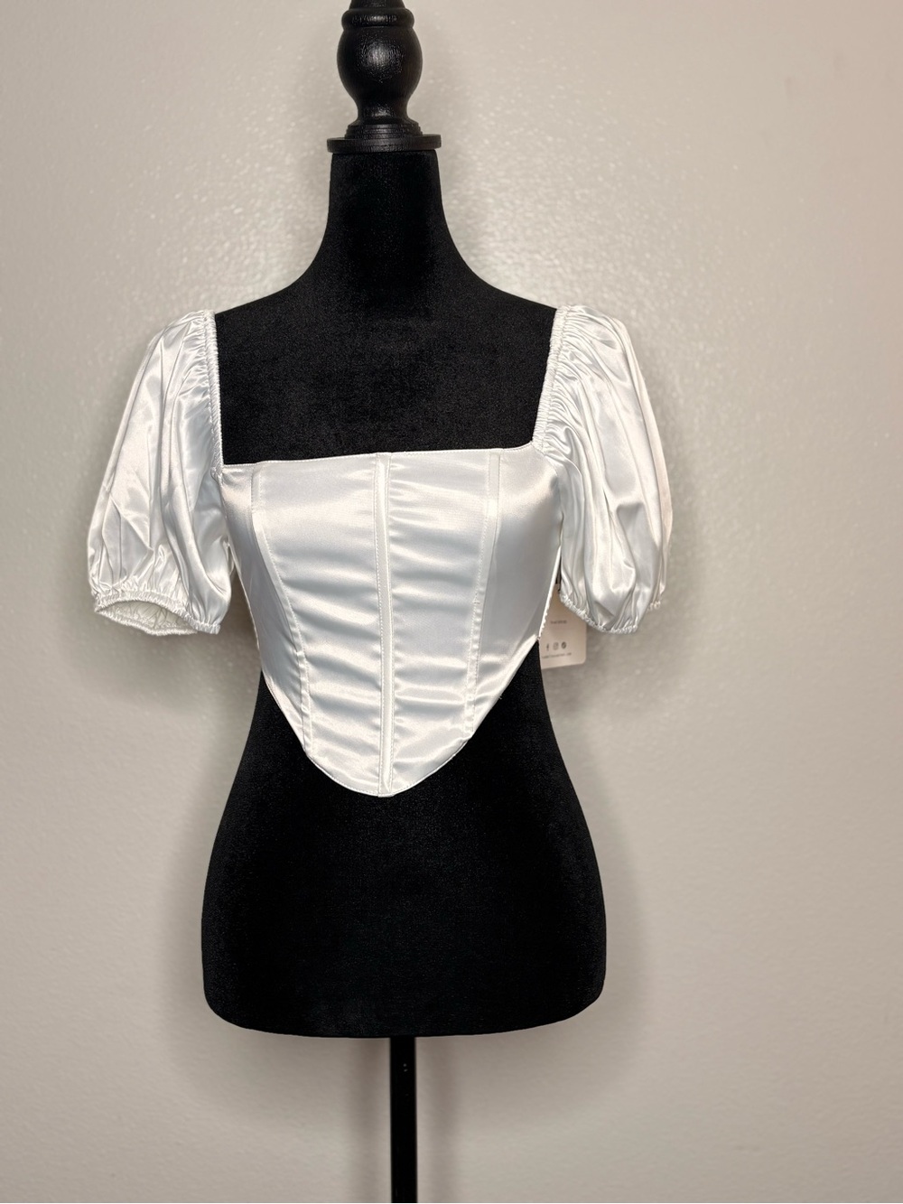 Sky to moon Satin Puff-Sleeve Corset Top — White S